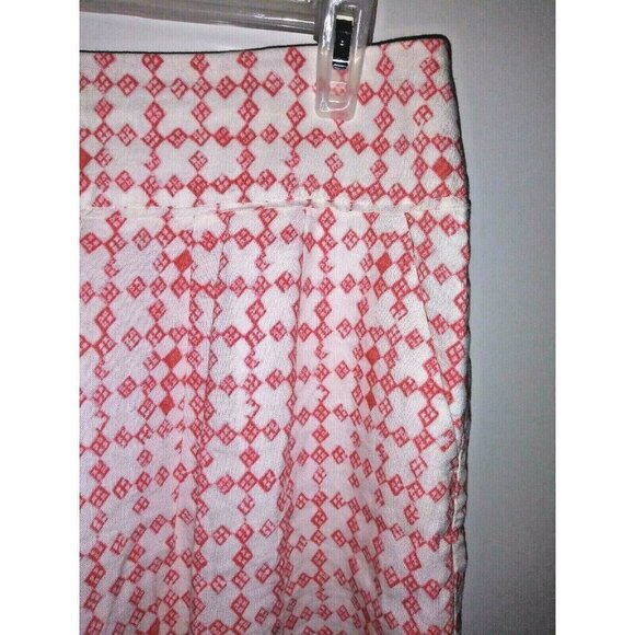 Ann Taylor Loft Skirt Sz 6 Geometric print LINEN BLEND Pleated Ivory Coral 30.5" - Picture 3 of 7